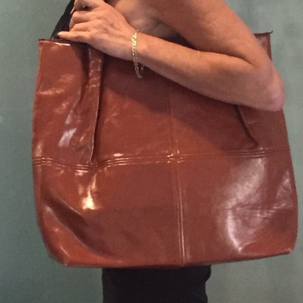 Red brown leather large tote bag